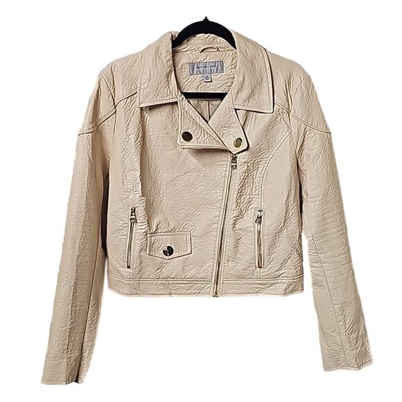 Andrew Marc Marc New York Cream Faux Leather Moto Jacket Womens Size XL - Picture 1 of 10